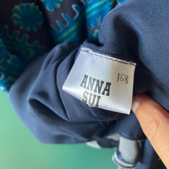 Anna Sui Dress Blue Velvet Burnout Silk Blend Flutter Sleeves Size 4 Small Boho - Picture 3 of 6